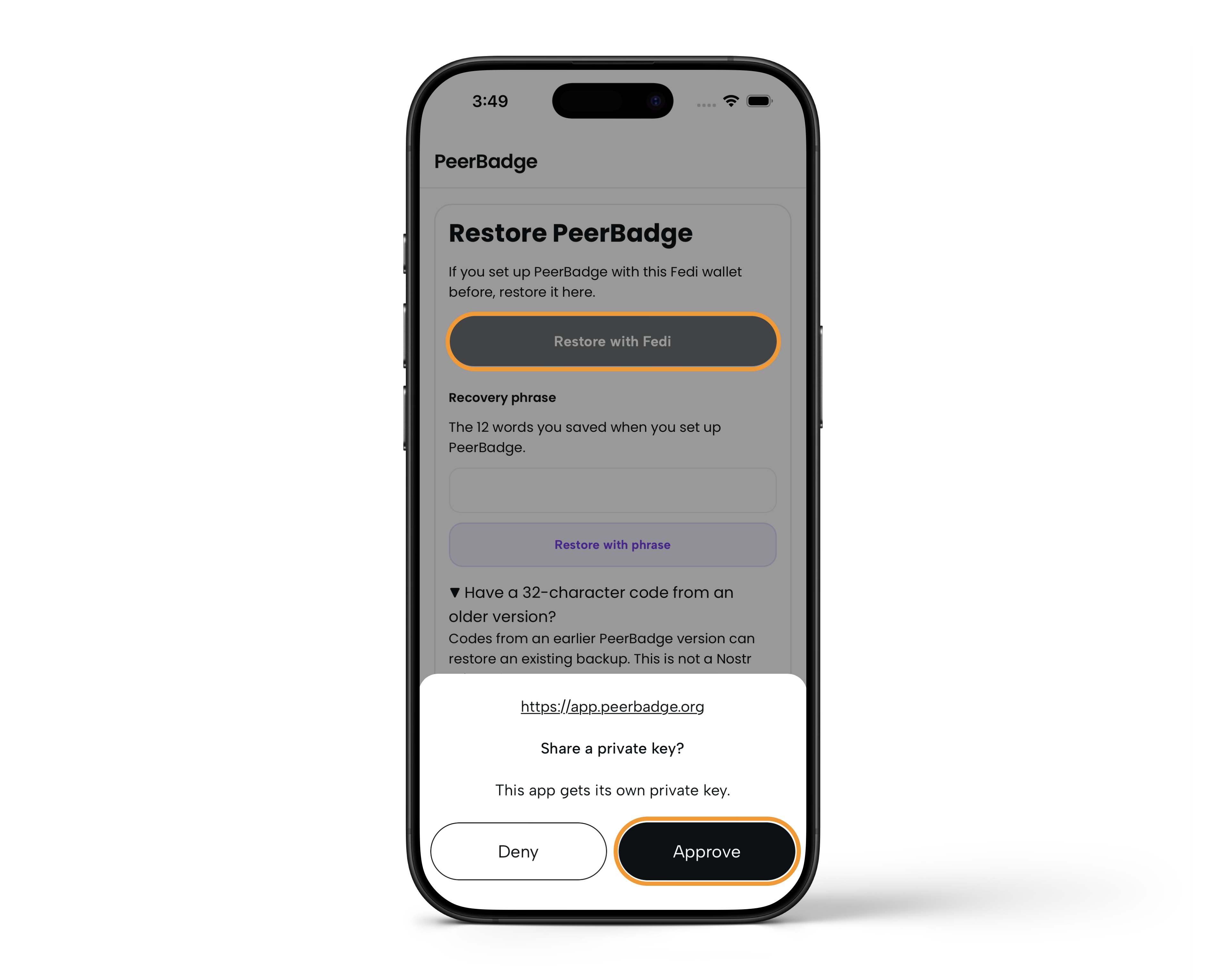 PeerBadge ID Recovery - Step 1 - Continue with Fedi.png