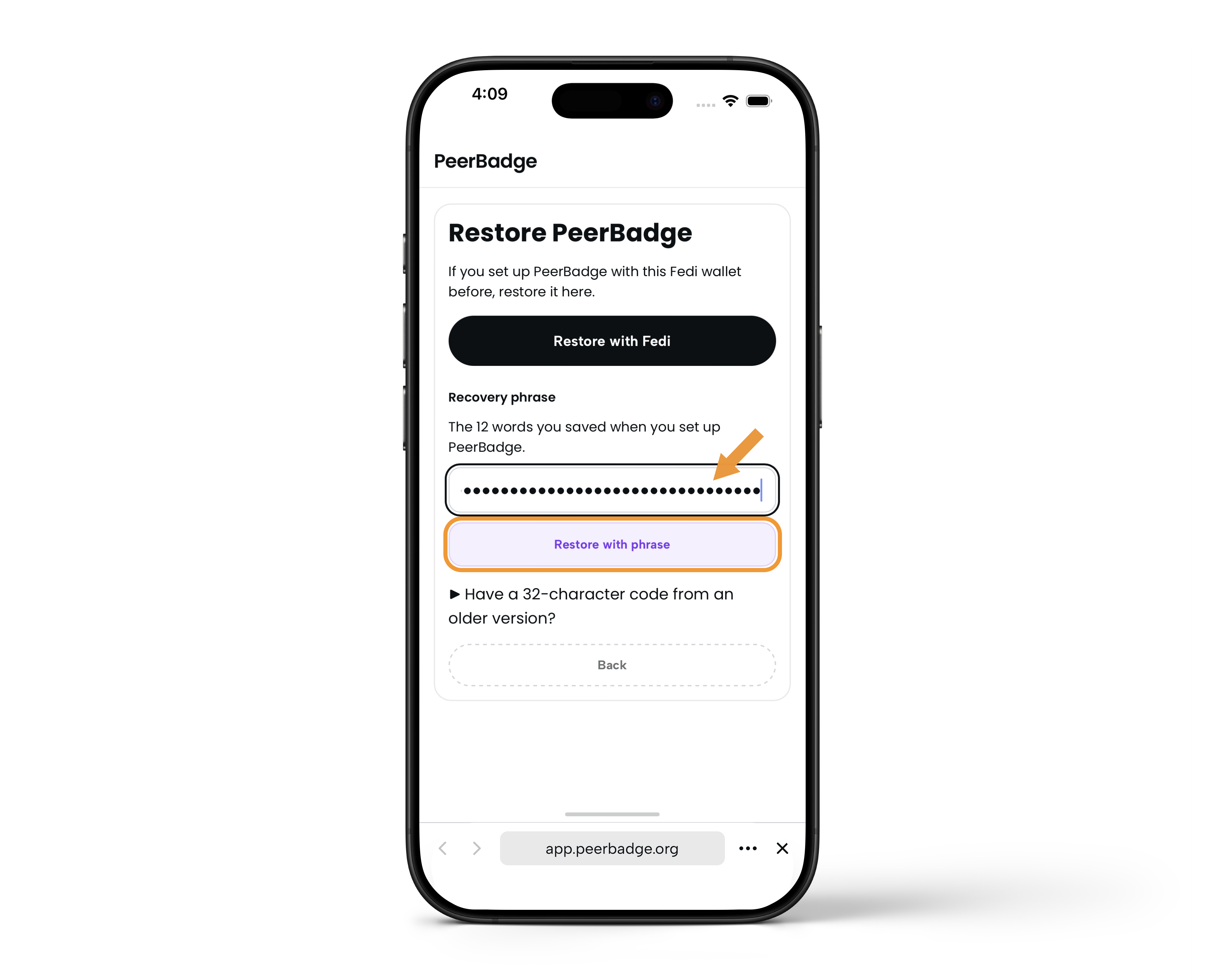 PeerBadge ID Recovery - Step 2 - Continue with Fedi.png